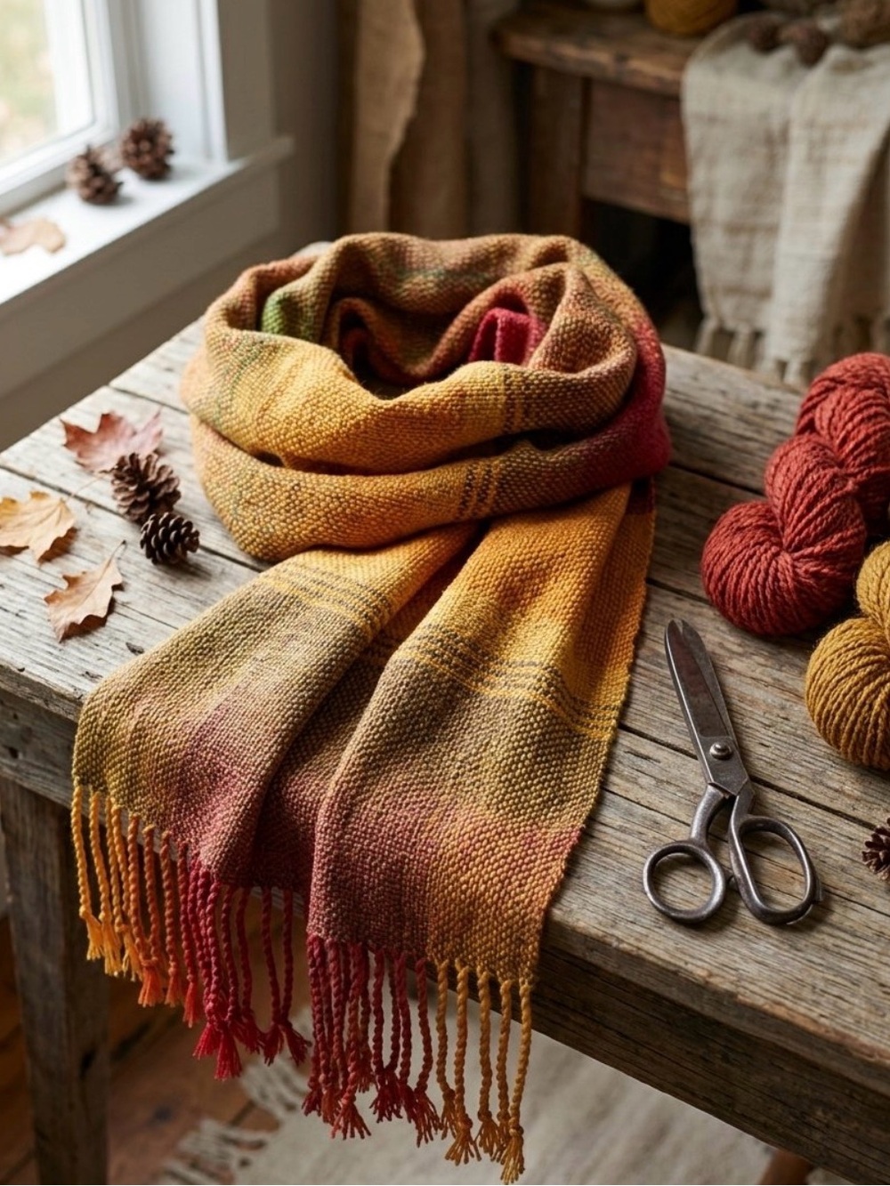 Autumn Gradient Woven Scarf - Yellow & Red